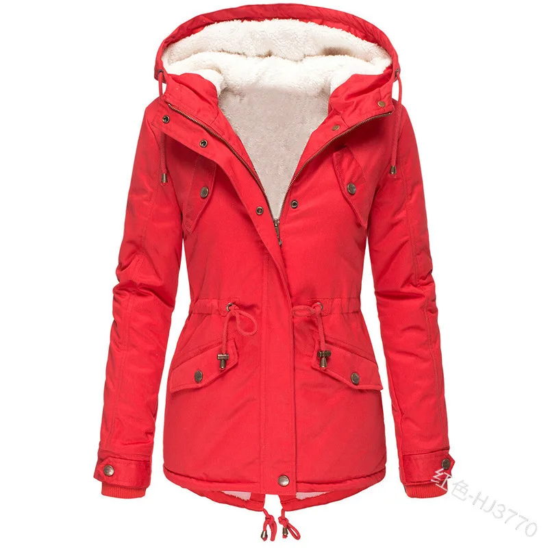 Women's Winter Coat Warm Solid Plush Thickened Long winter Jacket Outdoor Hiking Hooded Casual Windproof Parka Coat Overcoat