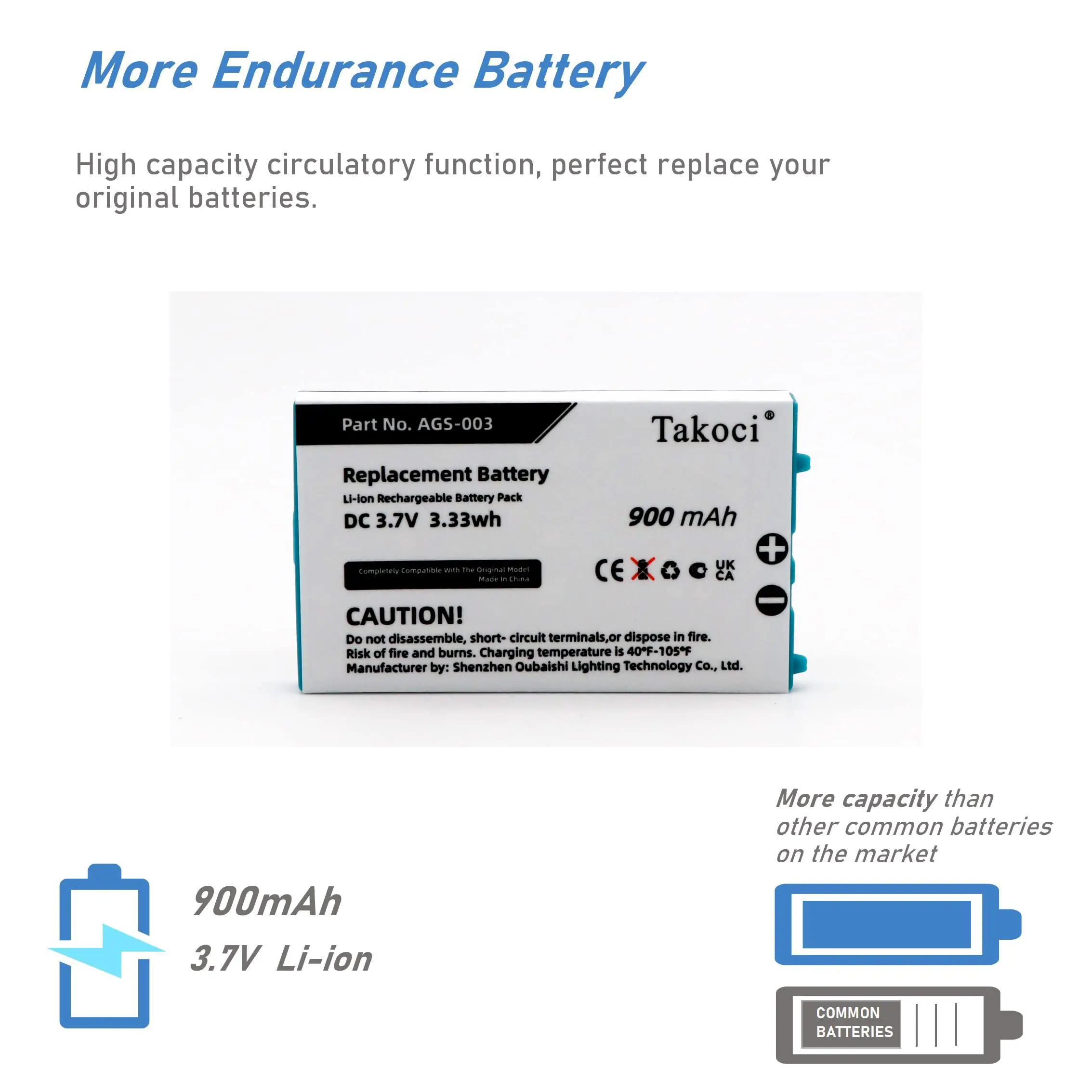 Replacement Battery for Nintendo  Advance SP, AGS-001, GBA SP AGS-003, SAM-SPRBP 3.7V/900mAh