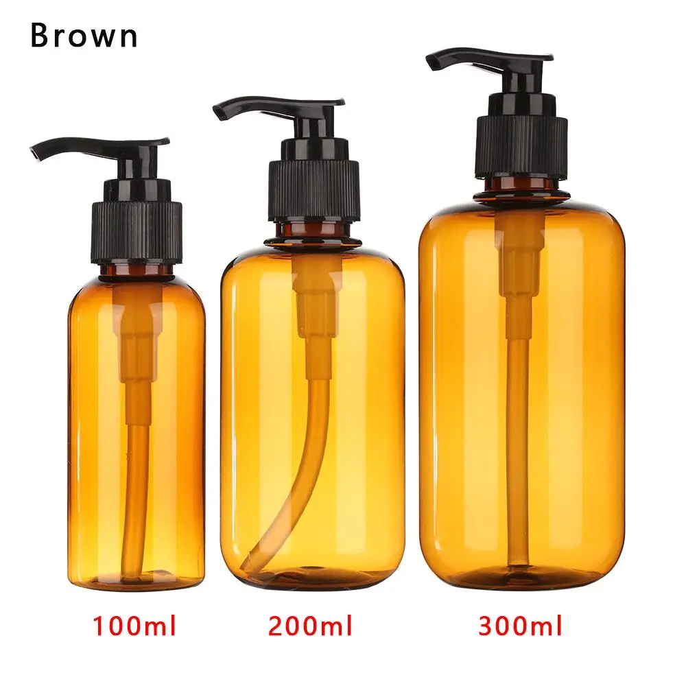 1 Pc Brown/Clear Refillable Plastic Bottles Shampoo Lotion Shower Gel Hand Sanitizer Pump Container Bottles Home Bath Supplies