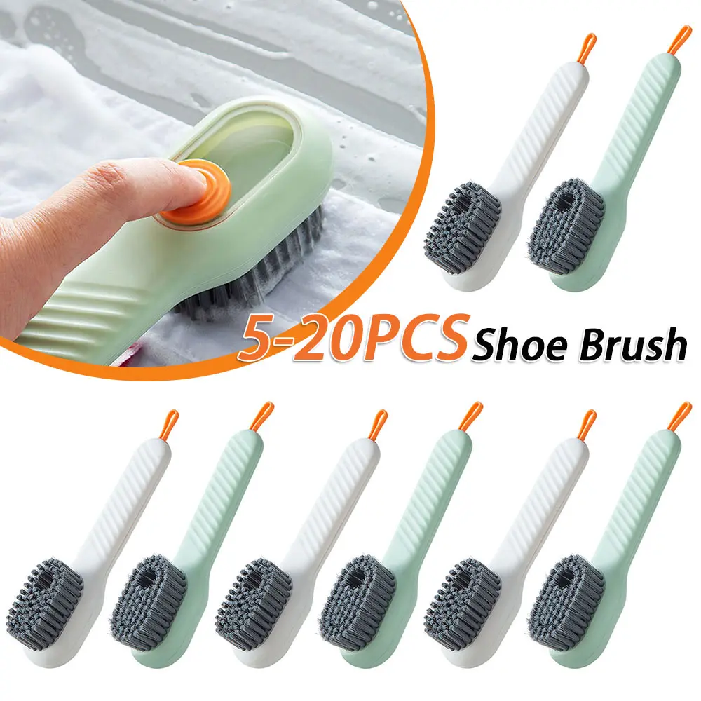 5-20pcs Automatic Liquid Shoe Laundry Brush Soft Bristles Long Handle Shoe Brush Cleaners Multifunctional for Kitchen Bathroom