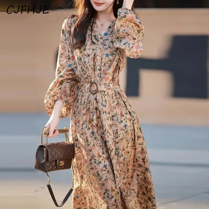 

CJFHJE Spring Autumn Women's New Fashion Long Sleeve Dress Fragmented Flowers Comfortable and Flowering Versatile Commuter Dress