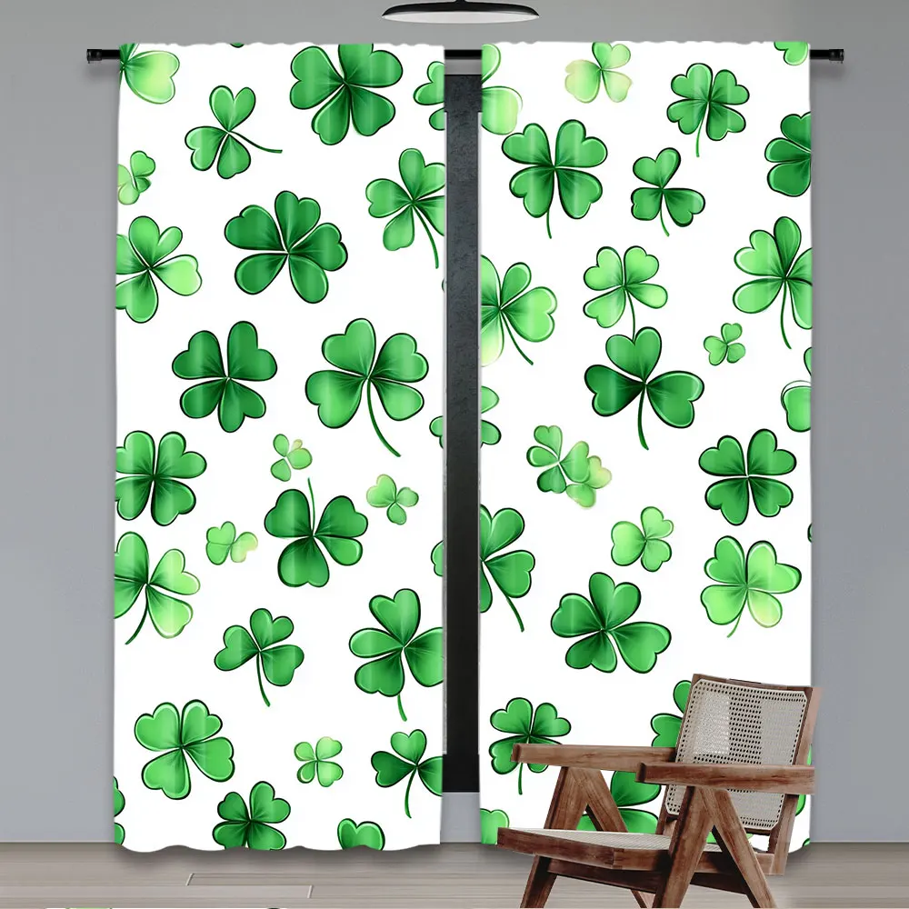 2Pcs St Patricks Day Curtain Saint Patricks Day Green Shamrock Clover Curtain Decorative Nature Art Curtain Decor Fashion Window