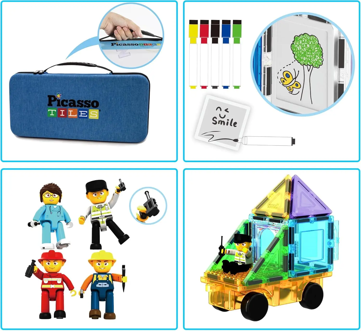 100pc ímã telha construção bloco conjunto com carry case base do carro magnético 8pc personagens quadro branco marcadores idéia livro