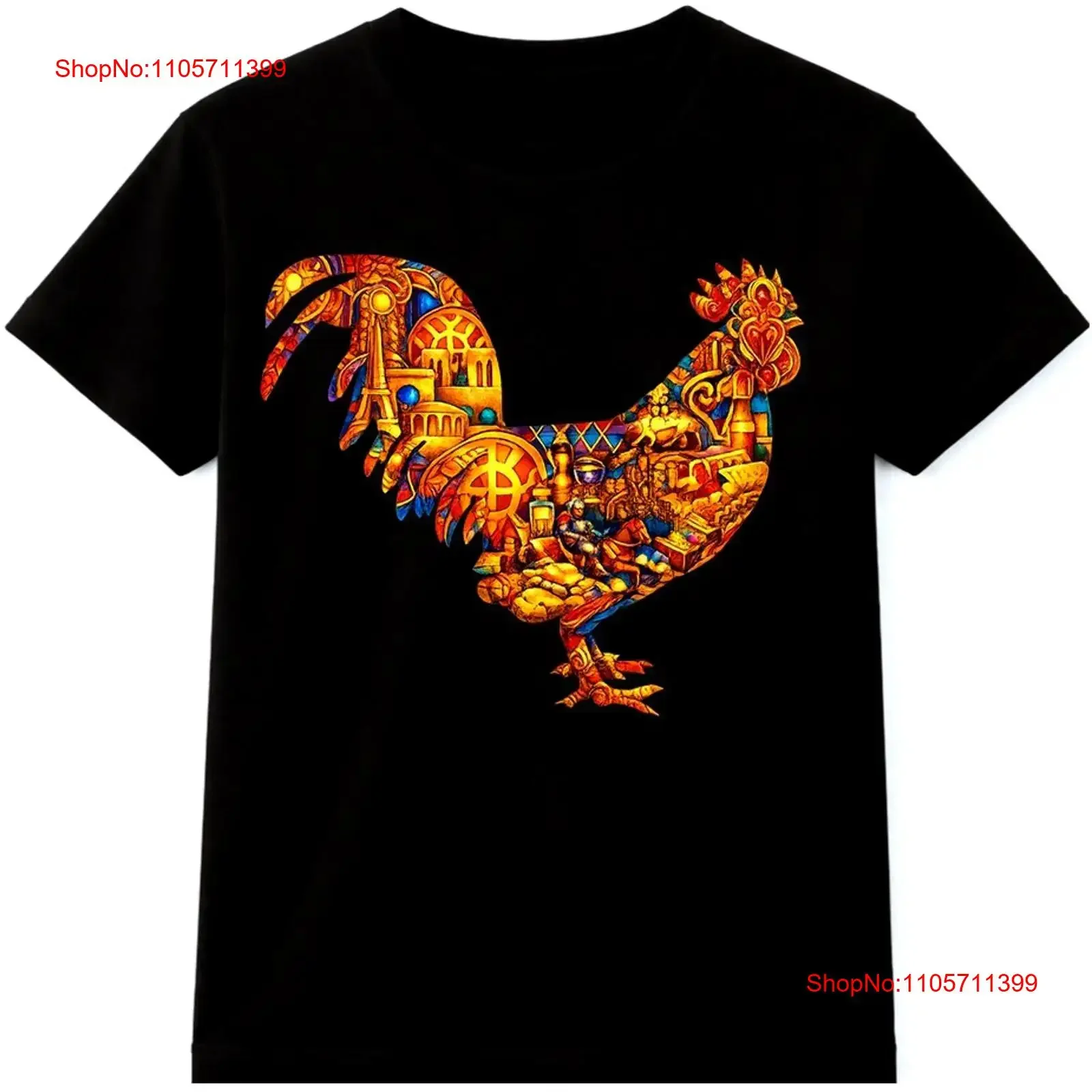 Rooster T Shirt Mosaic Art Colorful Chicken Farm Country Design Top long or short sleeves vintage Washed Comfortable Slightly