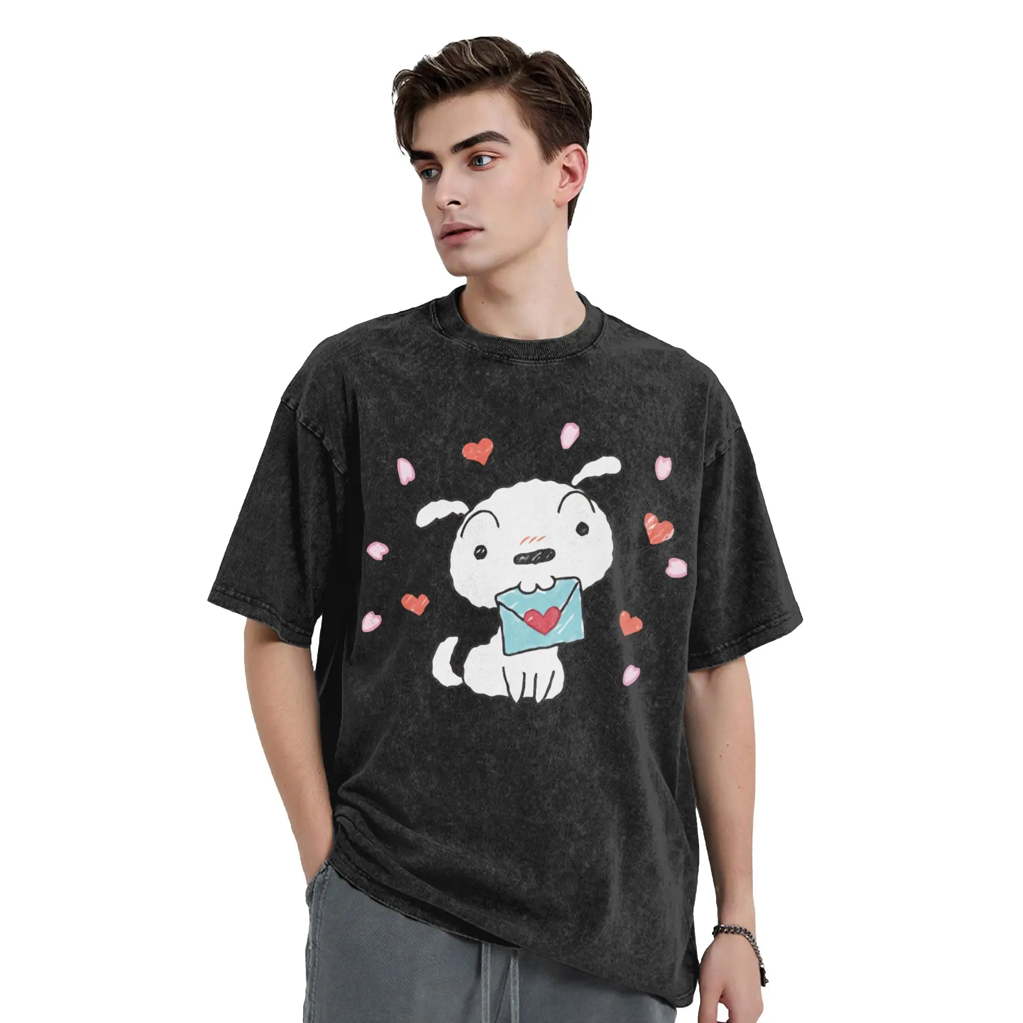 Shiro Dog Crayons Shin-Chans Washed T Shirt Streetwear Casual T-Shirts  Tees Tops Men Women 100% Cotton Harajuku Summer