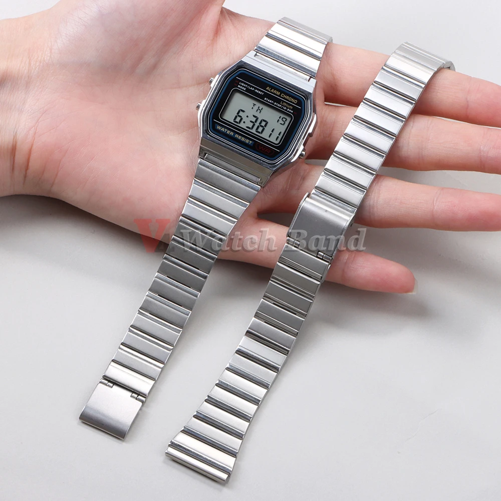 For Casio F-91W Watchband 18mm for SGW400 F91W F84 F105/108/A158W/168 AE1200/1300 Bracelet Vintage Stainless Steel Wrist Band