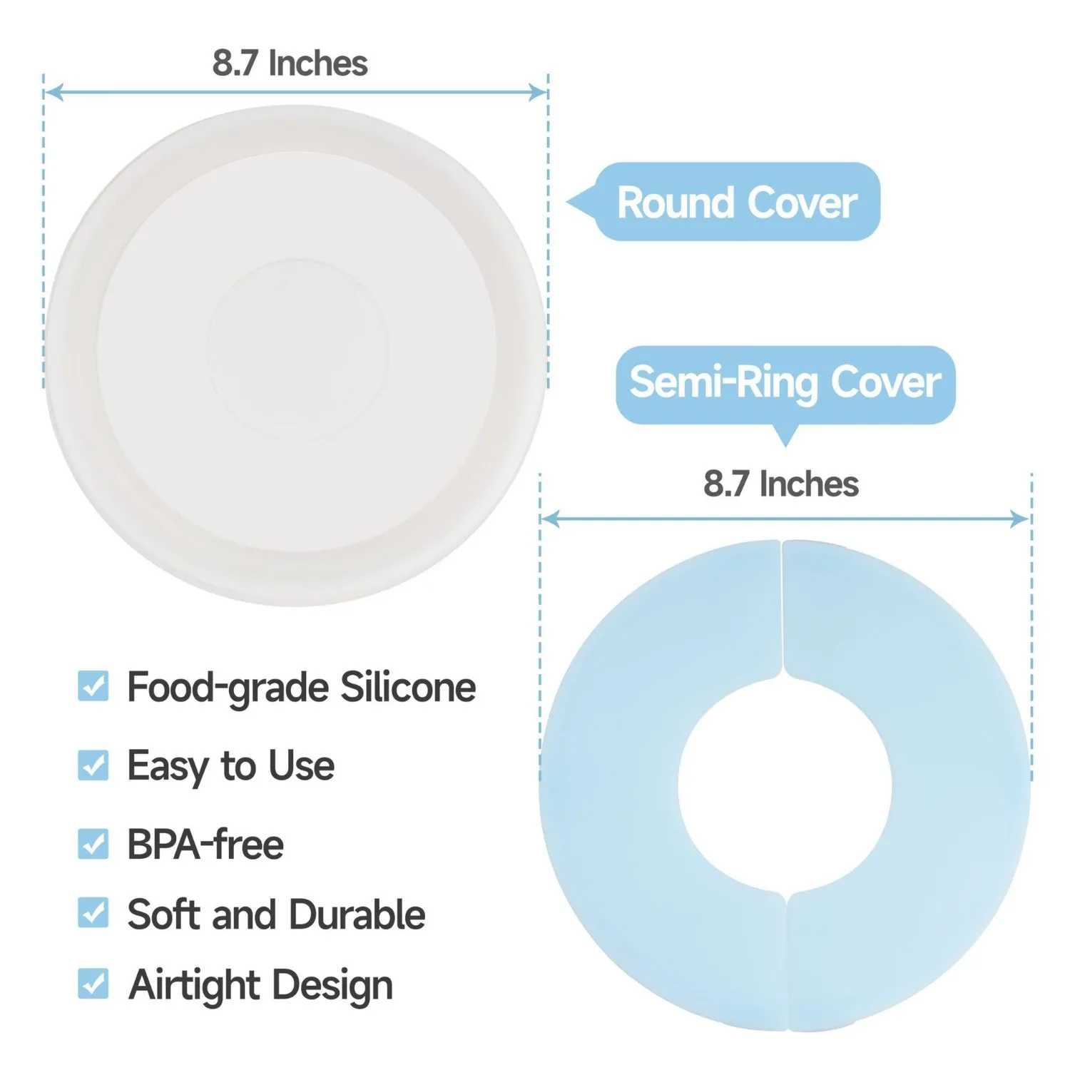 2 PC/Set Silicone Mixers Bowl Round Cover and Half-moon Lid for KitchenAid 4.5-5QT Tilt-Head Stand Mixers Stainless Steel Bowl