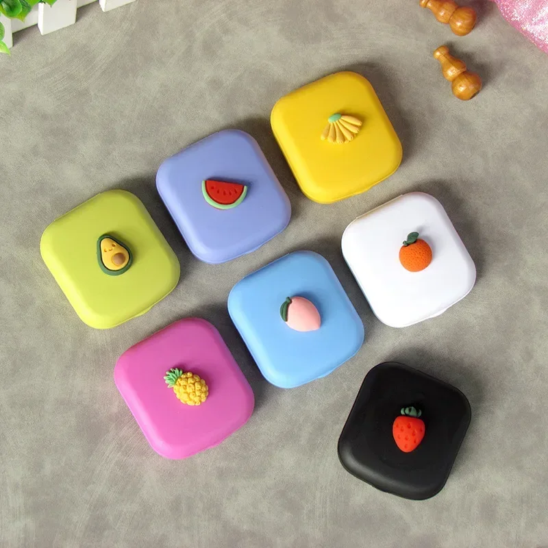 Contact Lens Cases with Mirror Lens Tweezers Cute Girl Fruit Women Mini Colour Eyes Contact Lenses Case Container Box Travel Kit