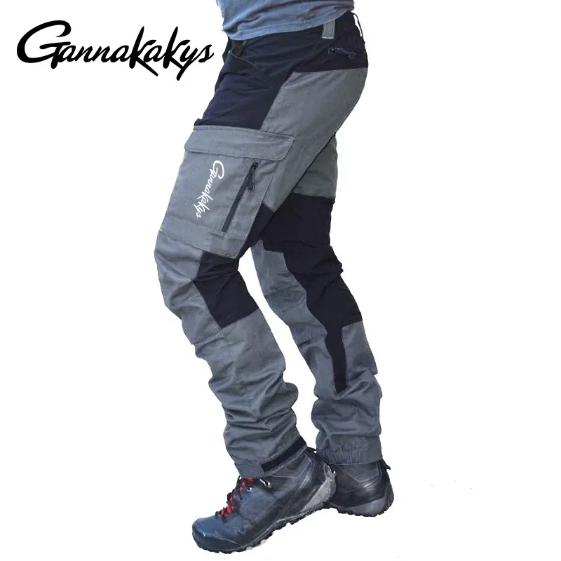 

New Men's Outdoor Leisure Patch Tactical Fishing Pants Sports Long Work Pants Multi Pocket Loose Color Blocked Bicycle Pants