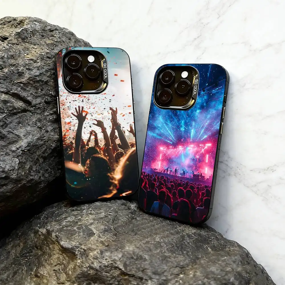 

Music Festival Phone Case For iPhone 17,16,15,14,13,12,11 Plus,Pro Max,XS,Colorful Silver Black Cover