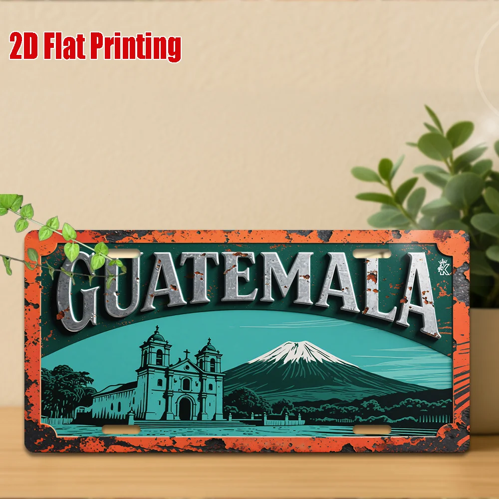2D Flat, 2D Flat Printing, 1pc, Vintage Metal Sign, for Decorationg Only, Outdoor Wall Art (29.97cm * 14.99cm), GUATEMALA Alumin