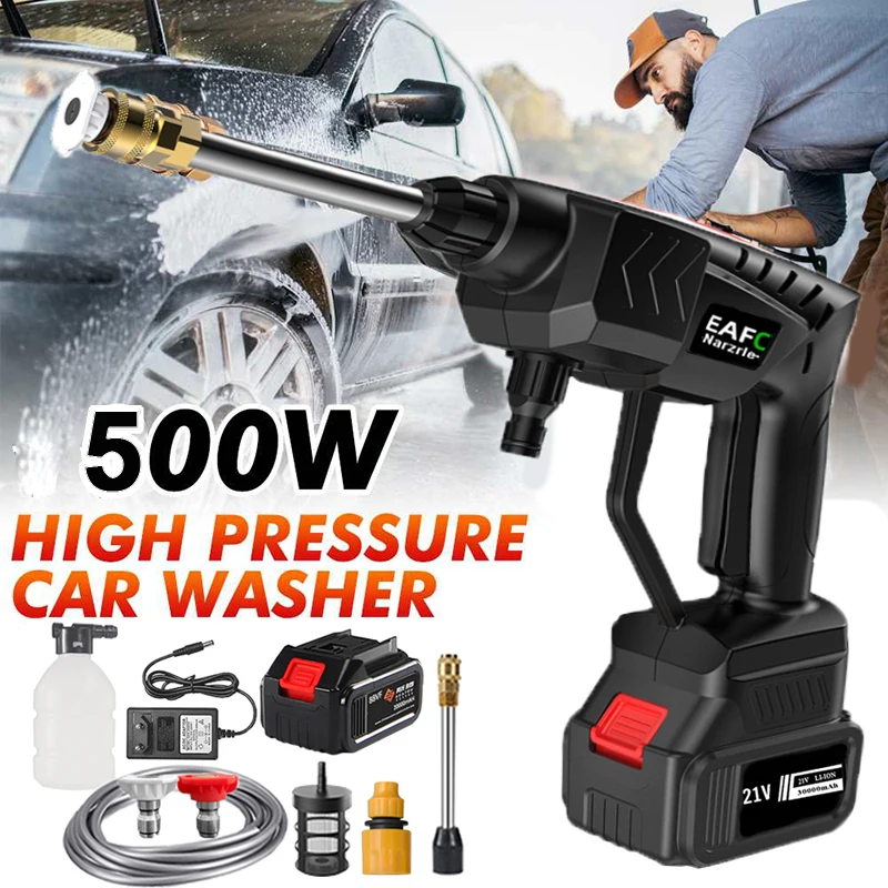 20000mAh 60Bar High Pressure Car Washer Gun Rechargeable Car Washing Gun Electric Water Gun Foam Machine for 21V Makita Battery