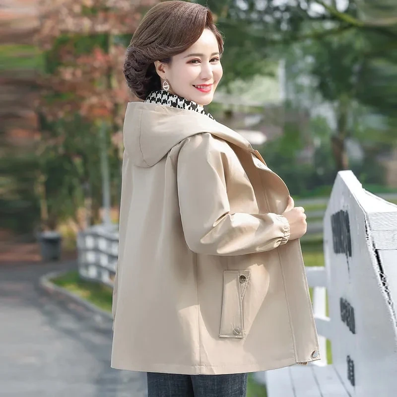 Women Windbreaker 2023 Spring Autumn New Hooded Trench Coat Fashion Casual Large Size Mid-length Female Outwear Mother Coats 5XL