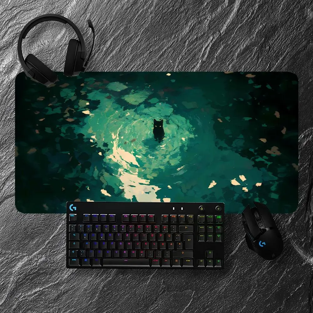 أنيمي ماوس الوسادة القط الأسود كبير الكمبيوتر مكتب ألعاب الجدول حصيرة XXL المطاط المضادة للانزلاق مخيط حواف لوحة المفاتيح الحصير منصات مكتب طويلة