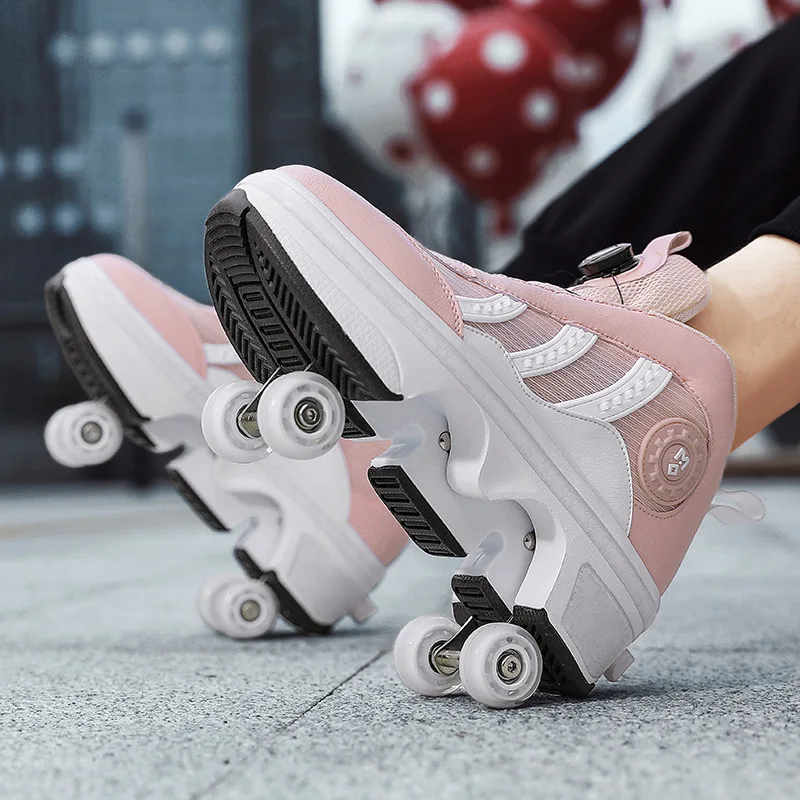 Deform Wheel Skates Roller Skate Shoes 4 Wheels Deformation Parkour Runaway Sneaker Youth Kid Child Adult Rounds Walk Shoes Gift