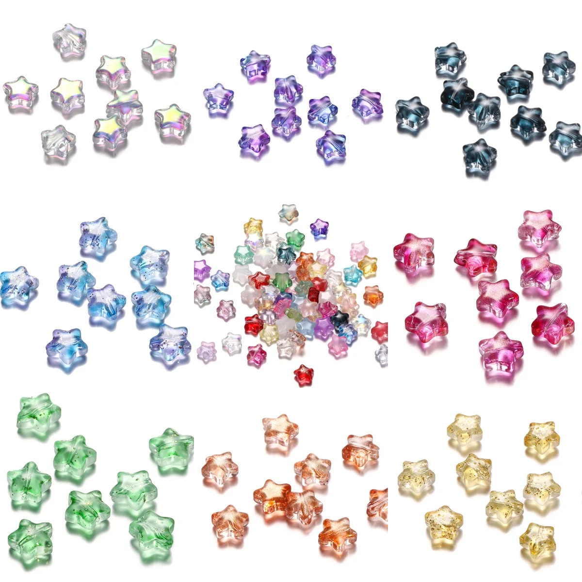30pcs/Lot 8mm Colorful Five-pointed Star Glass Beads Loose Spacer Beads for Bracelet Jewelry Making Handmade DIY Accessories