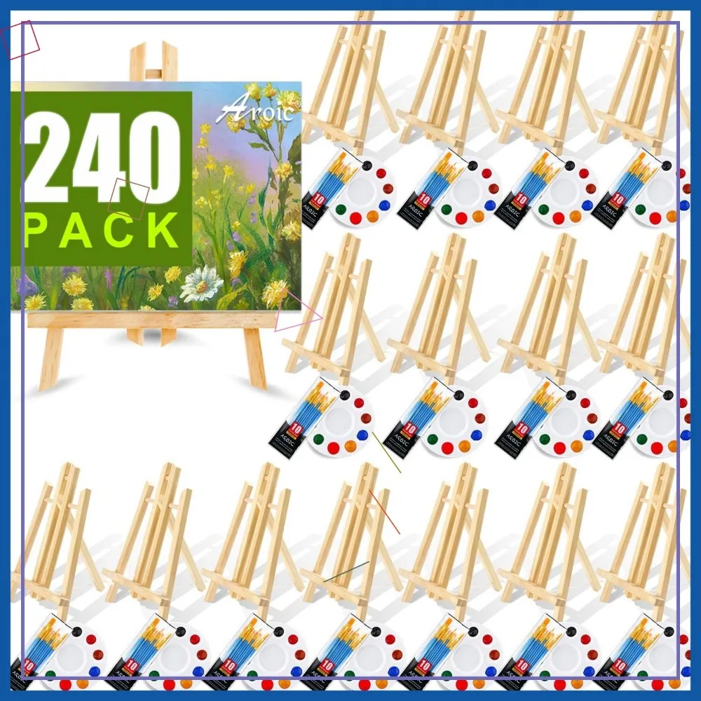 

240 PCS Painting Set with 20 Wood Easels, 200 Brushes & 20 Palettes for Kids Adults Party