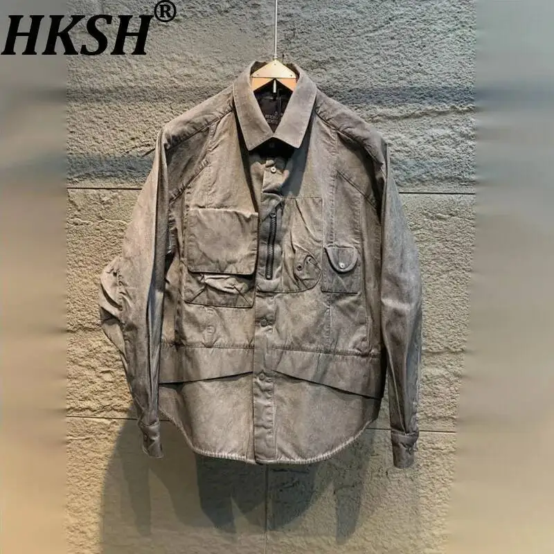 

HKSH Spring New Men Tide Punk Dark Heavy Waste Land Safari Style Washed Japanese Vintage Cool Jacket Chic Ins Retro Coat HK24197