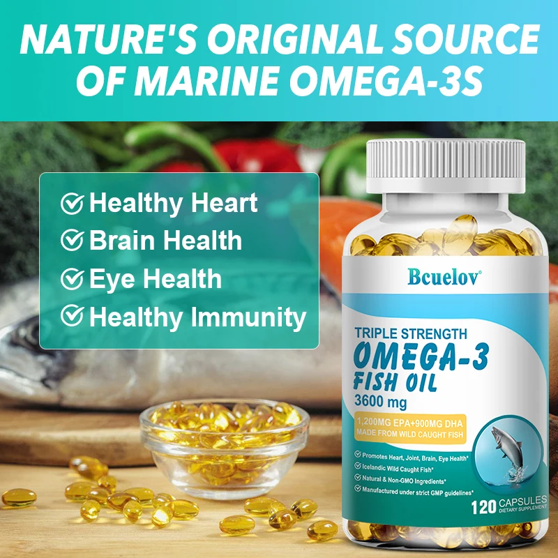 Triple Strength Omega-3 Fish Oil - Provides Fatty Acids To Support Brain and Heart Health, Boost Immunity, and Slow Aging