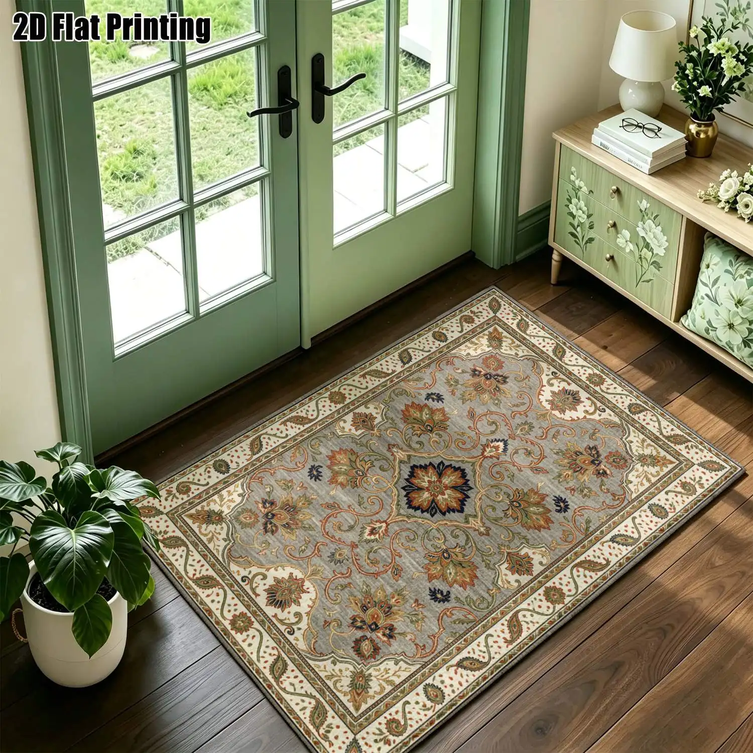 1Pc 2D Printed Carpet: Retro Color-Blocked European Floral Patterns, Perfect for Retro Decor, Available in Multiple Sizes, Machine Washable, Suitable for Multi-Scene Use
