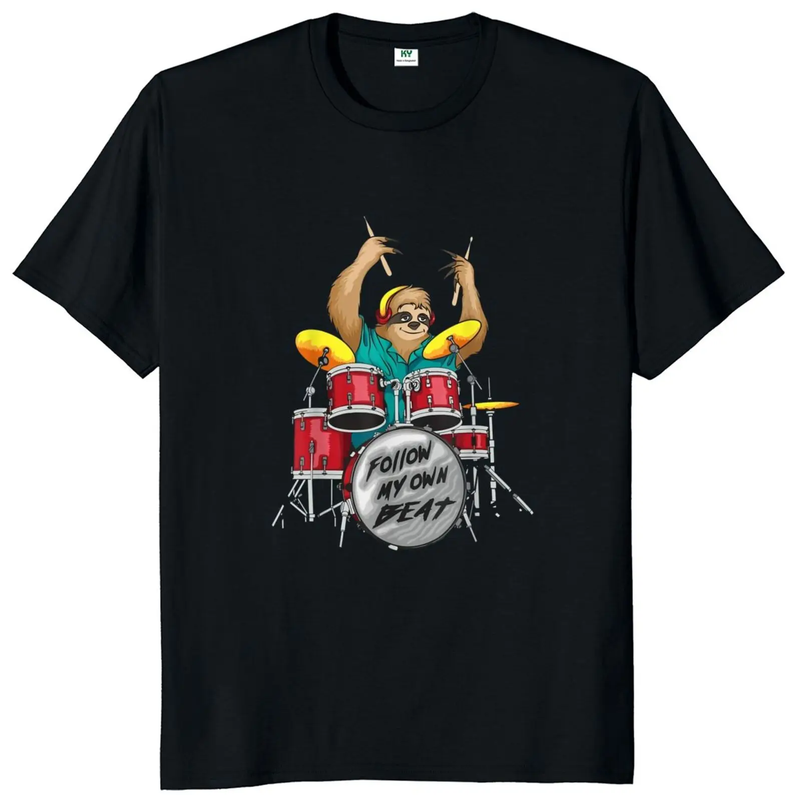 Follow My Own Beat Sloth Music Drummer Funny T Shirt Hip Hop Rock Animal Graphic Tshirt 100% Cotton Casual Men Women T-shirt