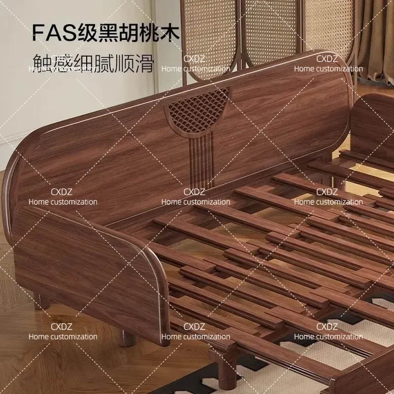 New Chinese Style Solid Wood Sofa Bed 2026 Dual Purpose Black Walnut Foldable Living Room Balcony Convertible Couch Bed