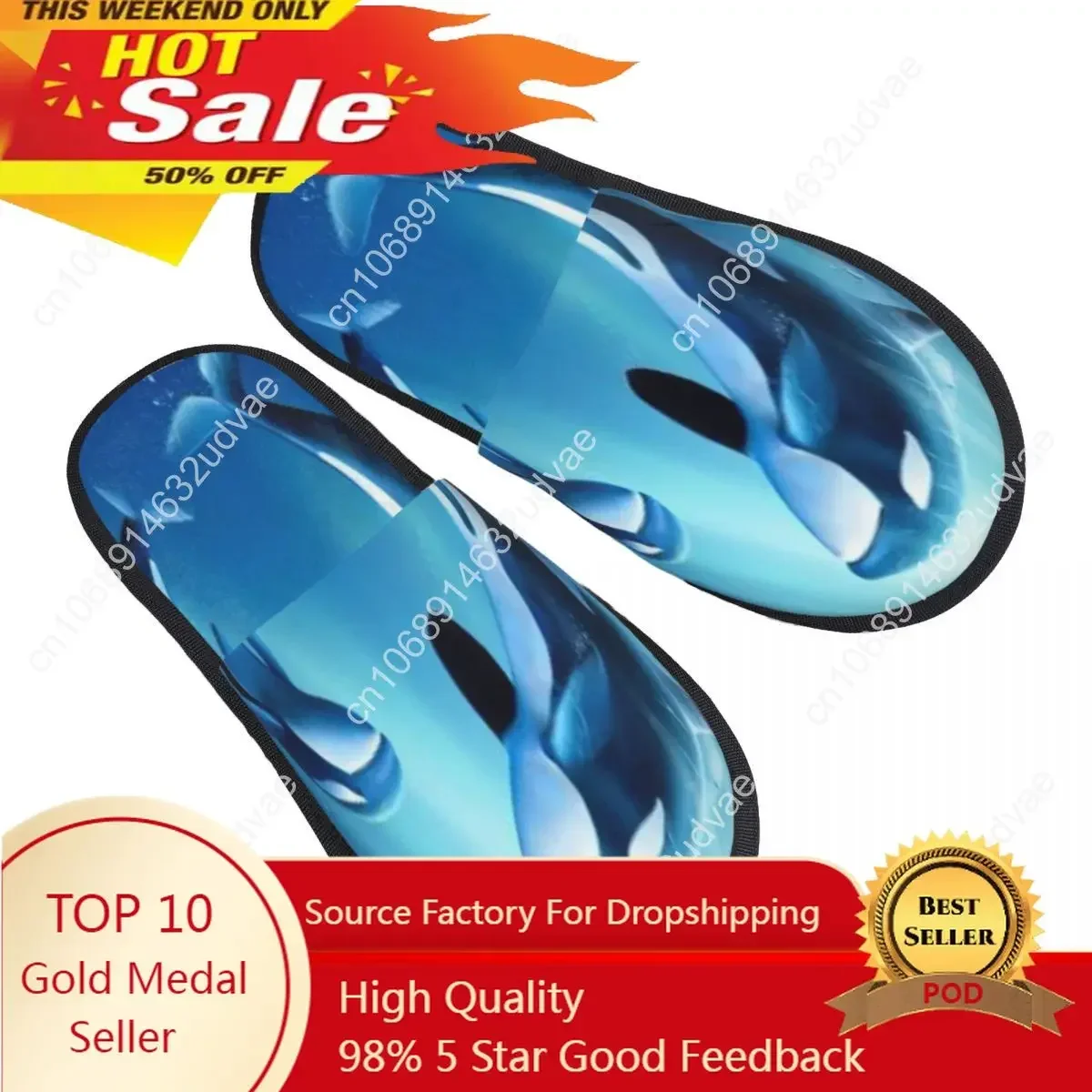 

Winter Women Men Non-Slip Flat Slippers Killer Whales Indoor Fur Soft Warm Shoes