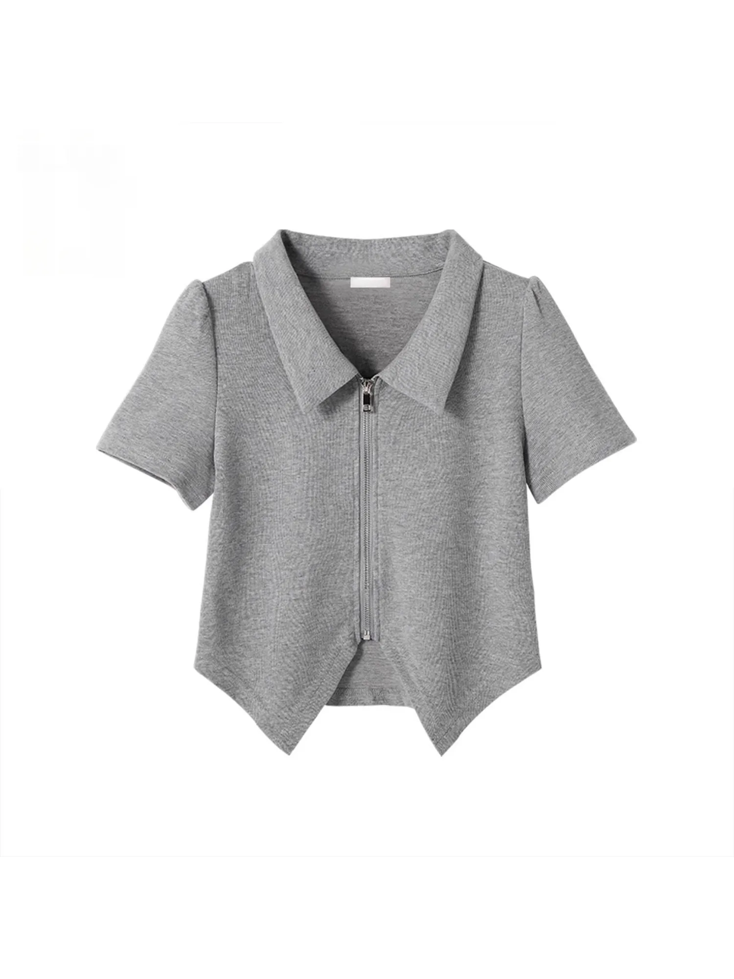 

ay Zipper ort Sve Collared T-irt Women's Summer New Sle Versatile Slimming Top Skin-friendly Breathable Casual Wear