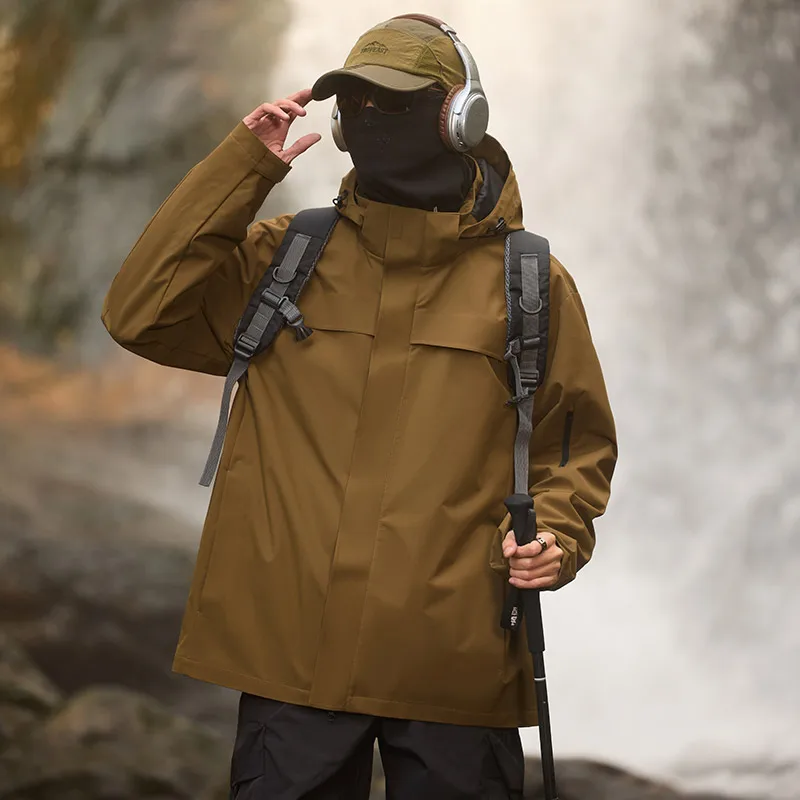 

New Men's Soft ell Jaet Windproof Zipper Hooded Spring Autumn Long Sve Outdoor Casual Polyester Fiber Stand Fit