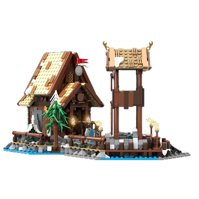 MOC Mittelalterliche Architektur Viking Dorf Turm Haus Ansicht Straße Erweiterung Technologie Modulare Baustein Modell Spielzeug Geschenke