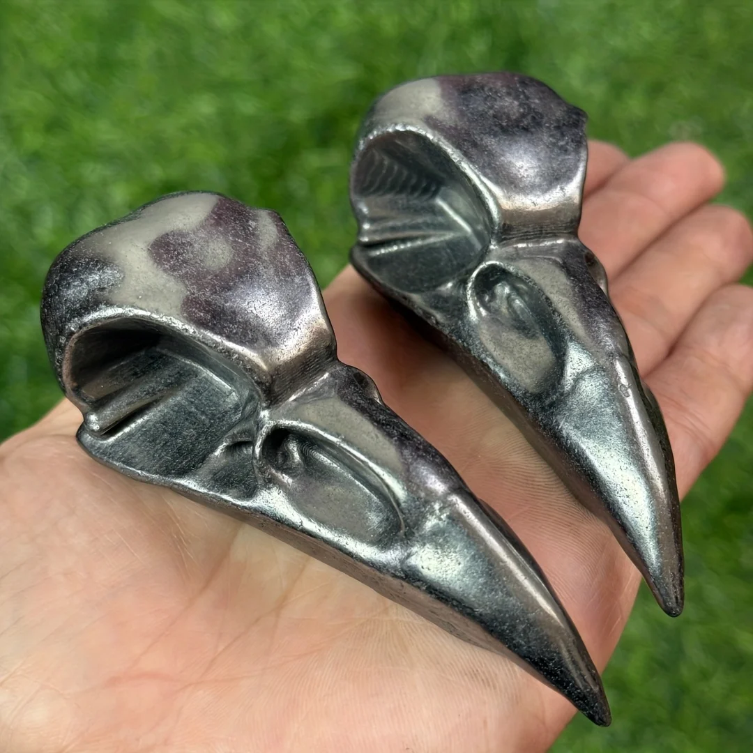 1pc Shungite Carved Raven Skull Sculpture, Carved Shungite Raven Skull, Natural stone carved gifts and interior decorative items