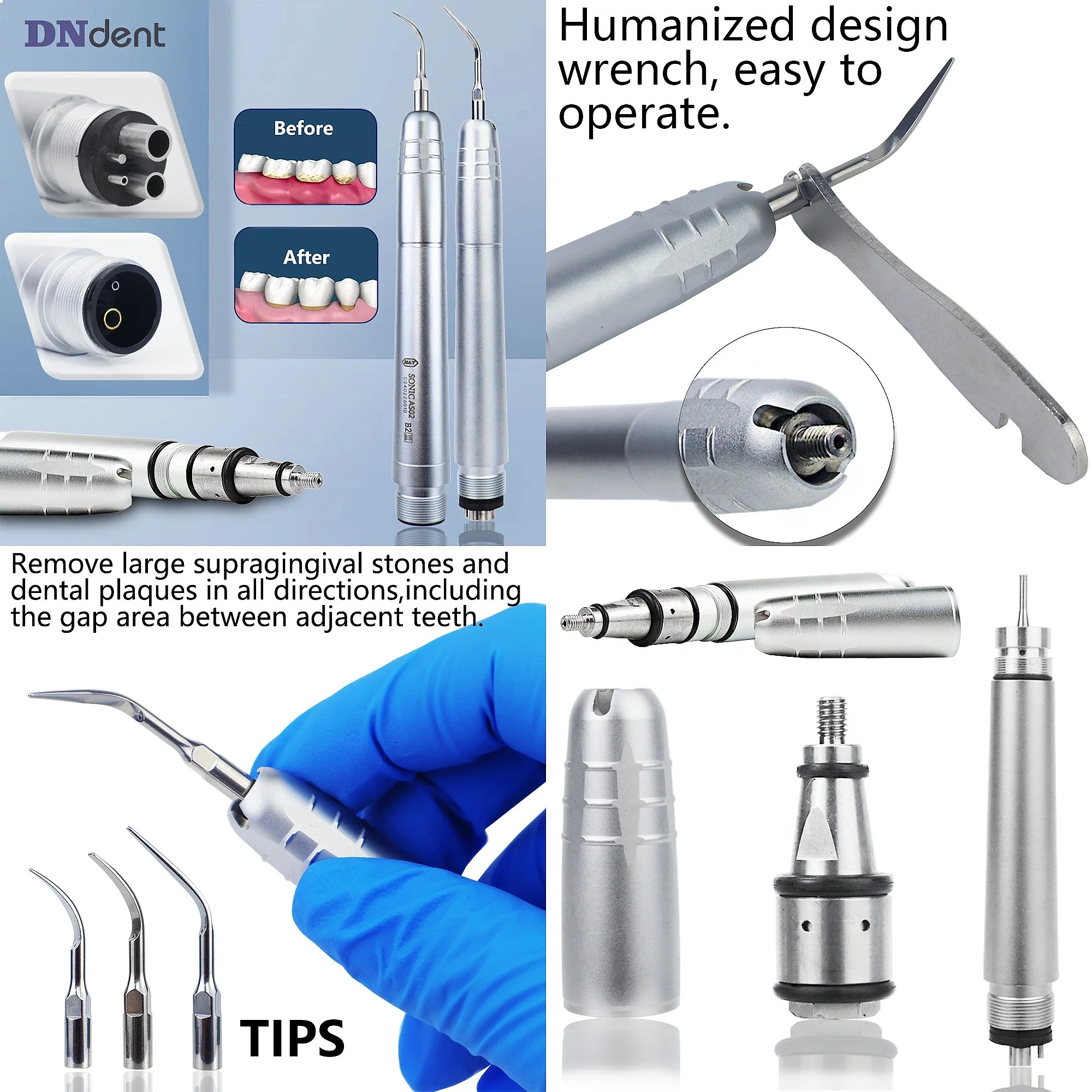 Dentals AS2000 Air Scaler Midwest 2/4 Hole Handpiece with G1 G2 G3 Tips Tooth Cleaner