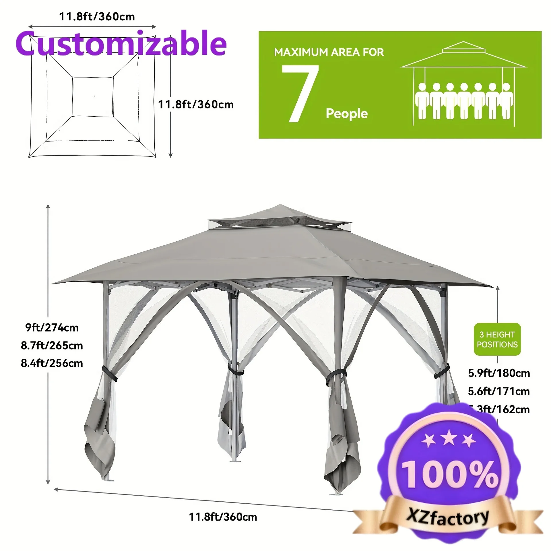 Factory Direct 2026 Top Gazebo portátil Gazebo emergente de doble techo |