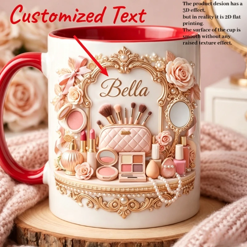 Custom Name 2D Print Bella Makeup Mug Beauty Lover Coffee Cup Makeup Artist Gift Vanity Aesthetic Mug Home Office Dorm
