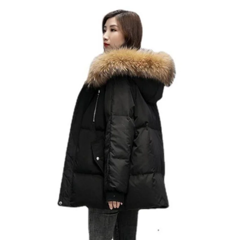 Women\'s Winter Loose Waterproof Snow Coat Jacket 2023 Chic Imitate Raccoon Fur Hooded Winter Coat Women\'s Casual Warm Jacket