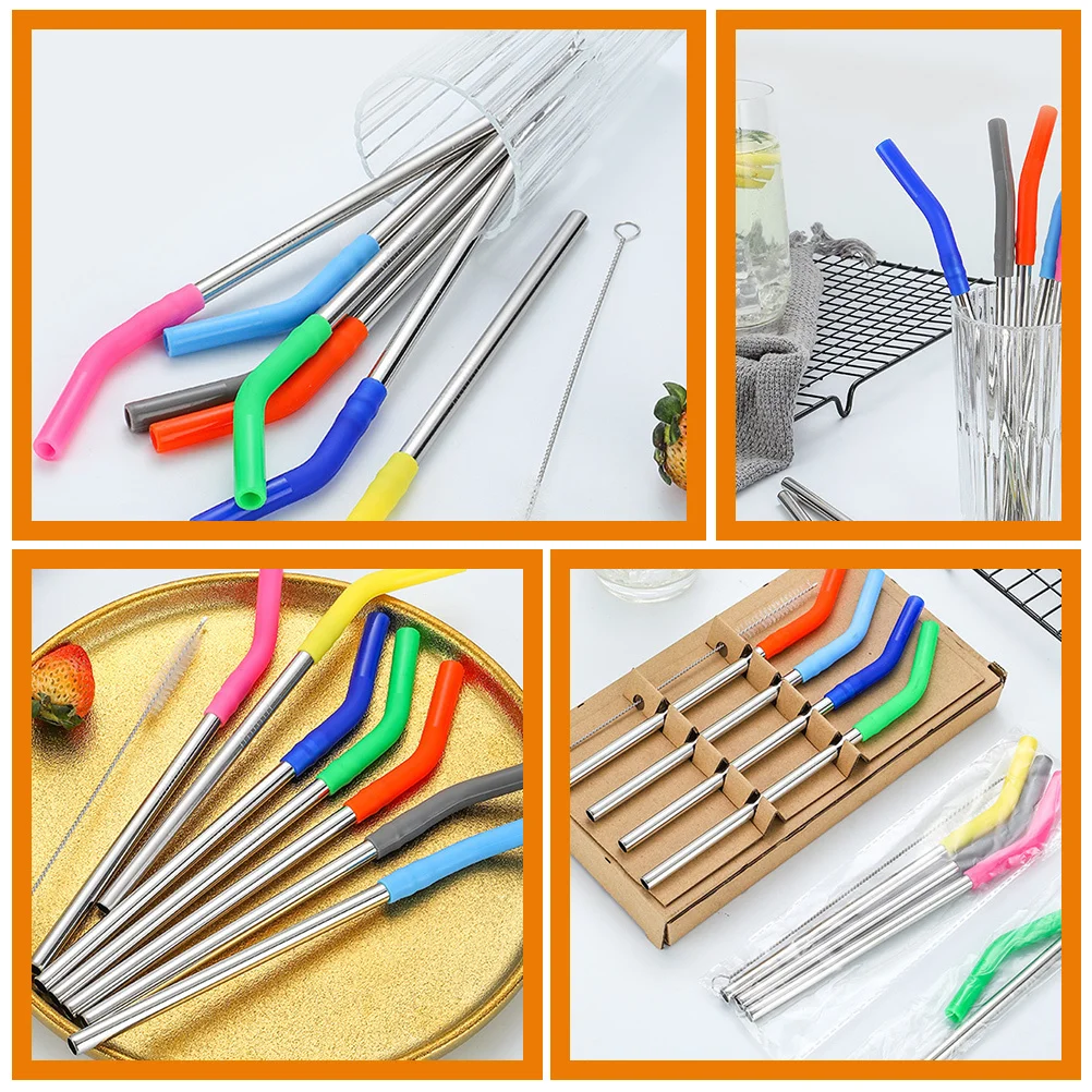 

1 Set Stainless Steel Straws Reusable With Silicone Sleeve Anti-Scald Tumbler Drinking Straws For Home Office Travel Camping