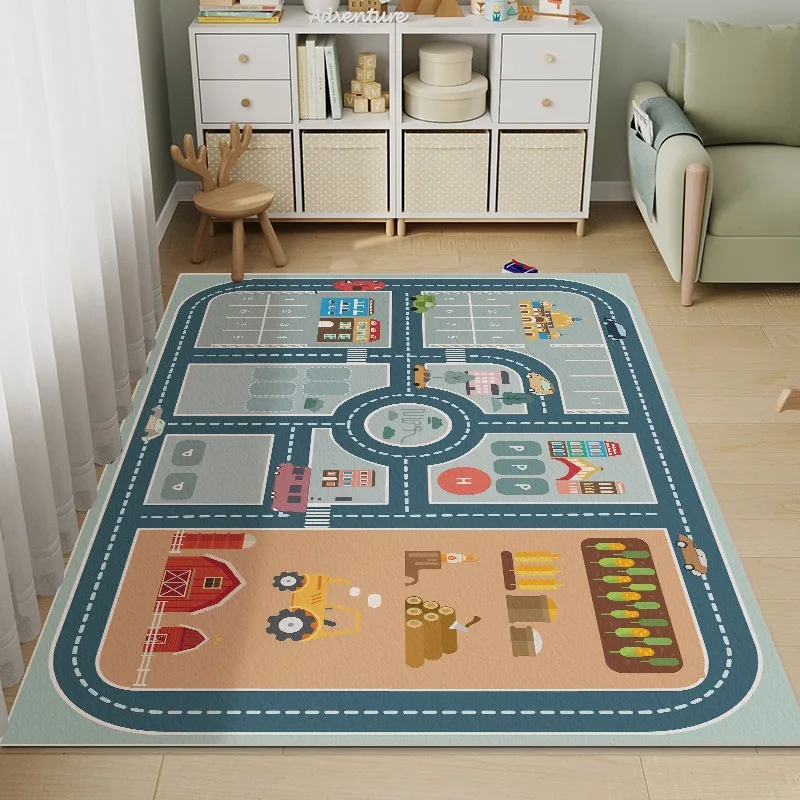 VIKAMA Kids City Road Play Mat Non-Slip Washable Educational Traffic Carpet Toddler Bedroom Nursery Rug