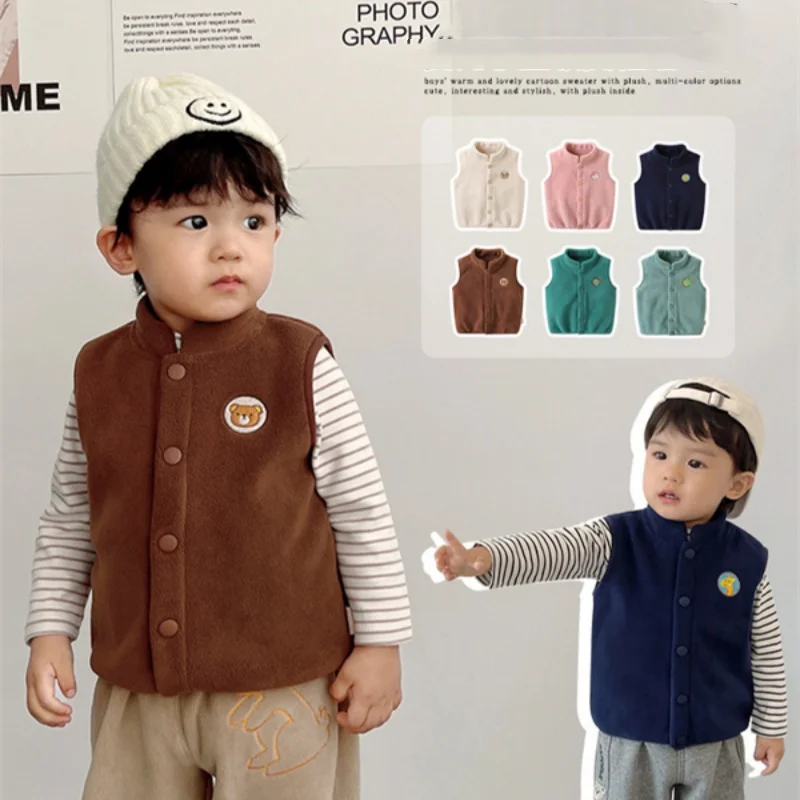 

Boys Vest Kids Waistcoat Down Thicken Jacket 2024 Plush Warm Plus Velvet Winter Autumn Windproof Christmas Gift Children's Cloth