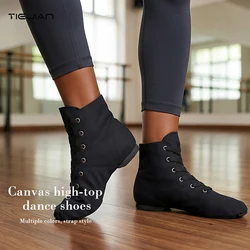 High Top Canvas Dance Shoes Men's And Women's Lace-Up Ballet Black White Red Jazz Shoes