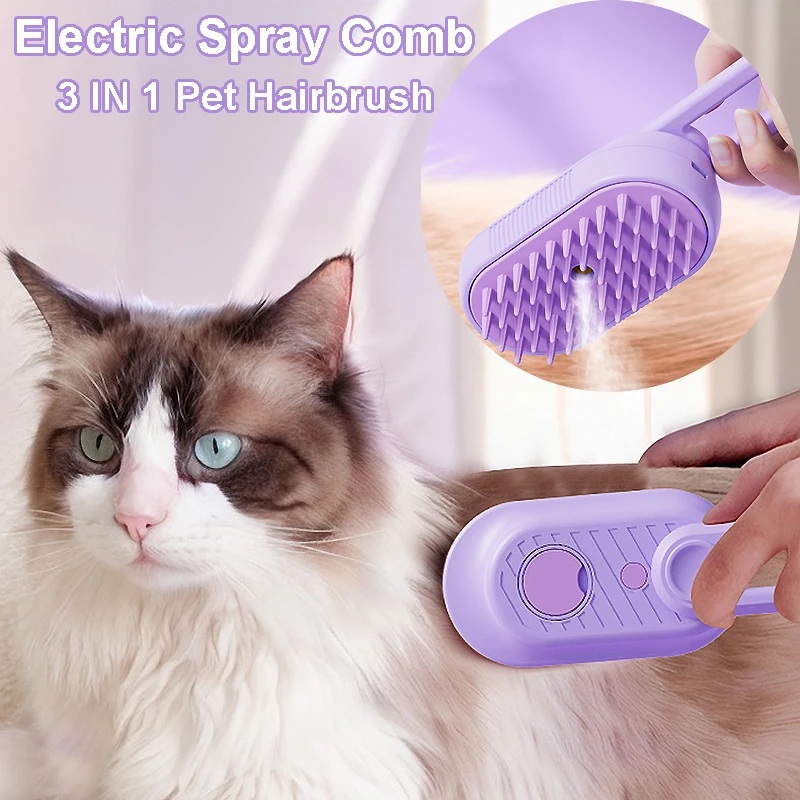 3-in-1 Dog Hair Brush Cat Hair Brush Electric Pet Cleaning Brush Steam Spray Brush Massage Hair Removal Comb Anti Flying Brush