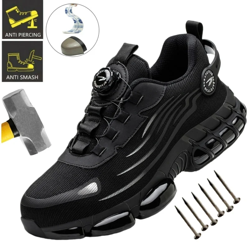 

NEW Rotary Buckle Steel Toe Security Boots for Men Work Sneakers Women Boots Breathable Shoes Safety Puncture-Proof Men Boots