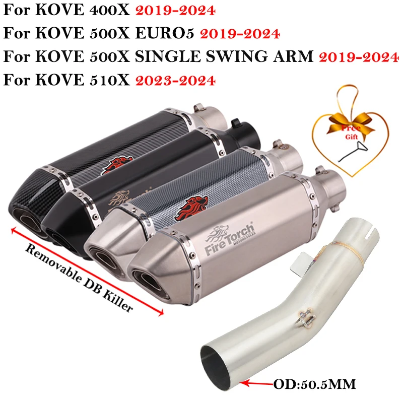 

Slip On For KOVE 400X 500X 510X EURO5 SINGLE SWING ARM 2019 - 2024 Motorcycle Exhaust Middle Link Pipe Espace Muffler DB Killer