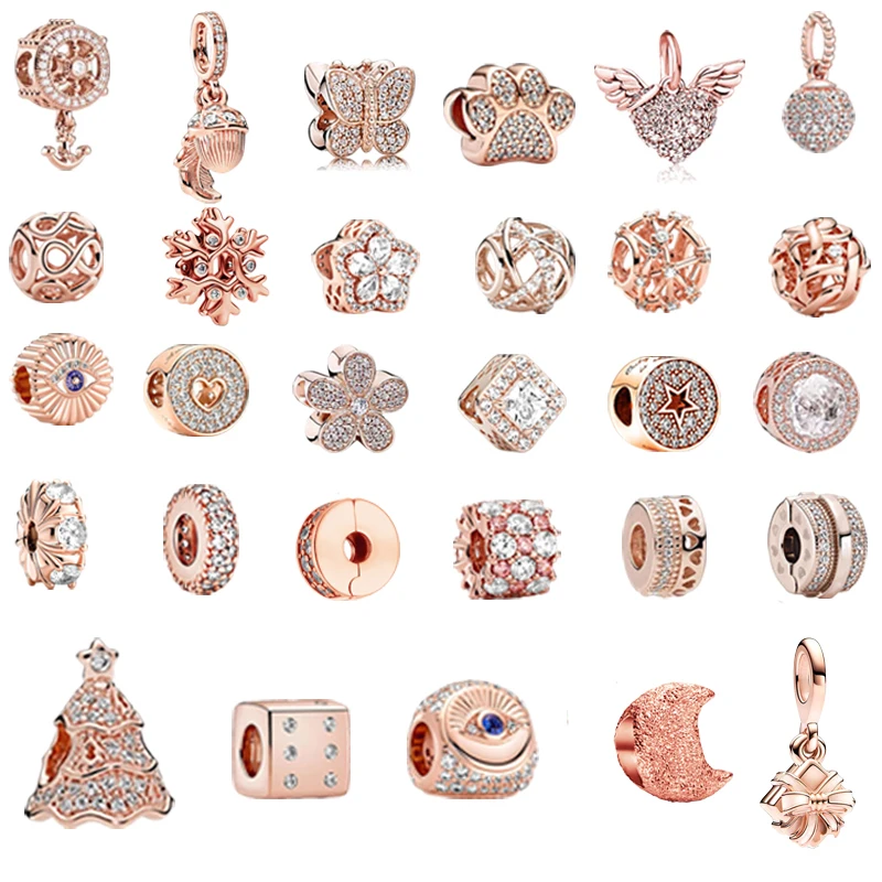 

Hot Sale Rose Gold Sparkling Paw Print、Snowflake Pavé & Openwork Infinity Charm Bead Fit Original Silver Bracelet Jewelry Gift
