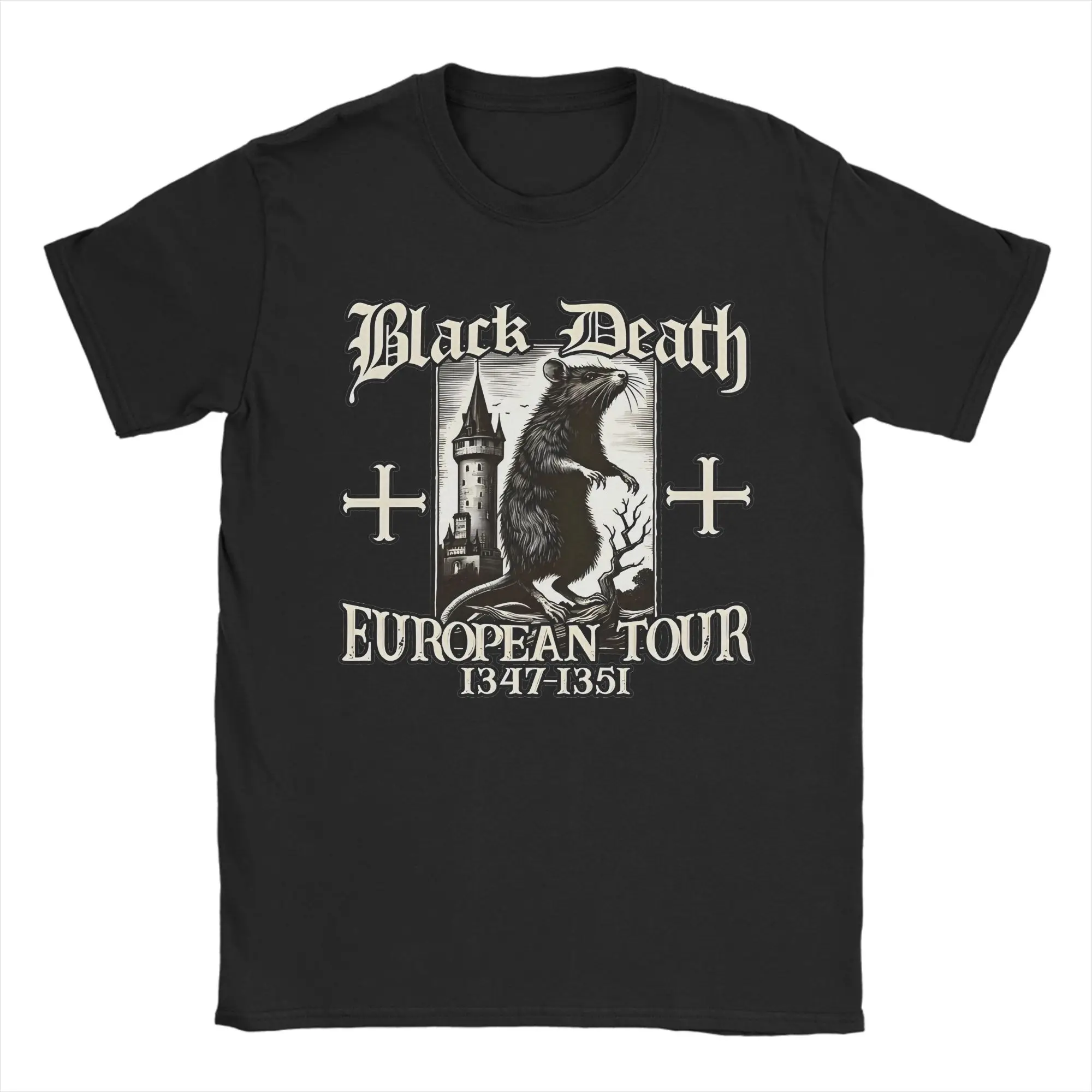 Harajuku Black Death European Tour Big Rat Tshirts Men's Round Neck Short Sleeve Tops Shirts  Cotton Summer TopsTops
