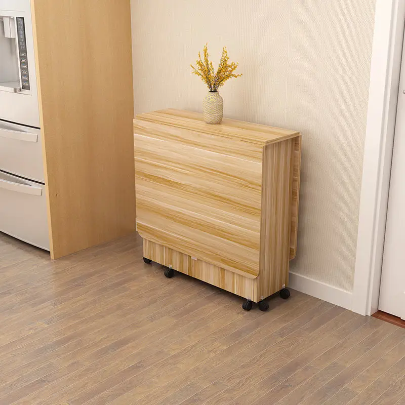 Folding dining table household multifunctional belt wheel movable rectangular restaurant dormitory dining table