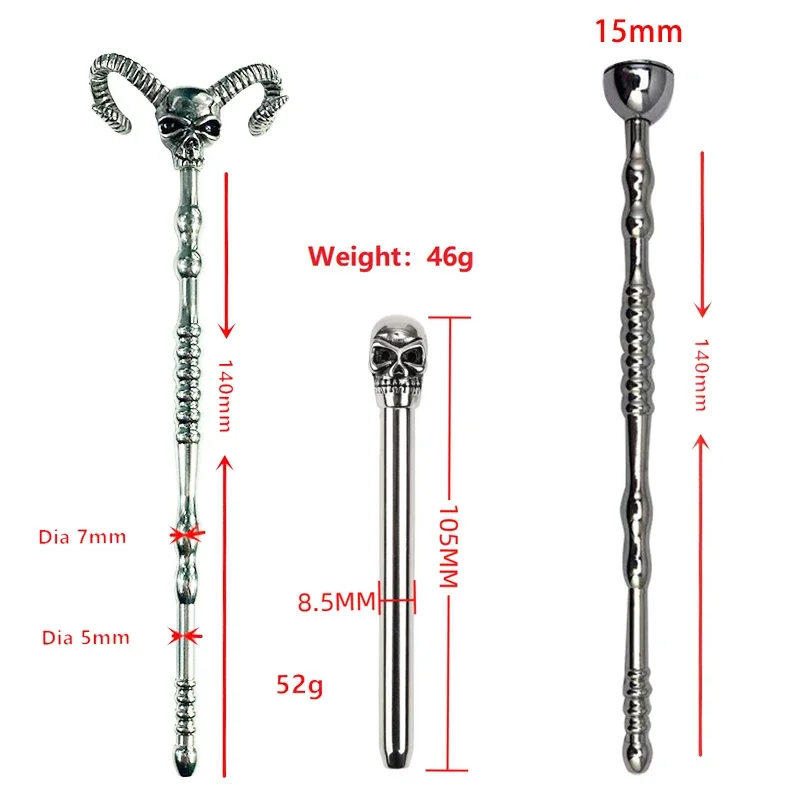 Hollow Skull Cow Penis Plug Stick Catheter Metal Urethral Expander Sounding Dilator Male Masturbator Sex Toy for Man Tooy Gode