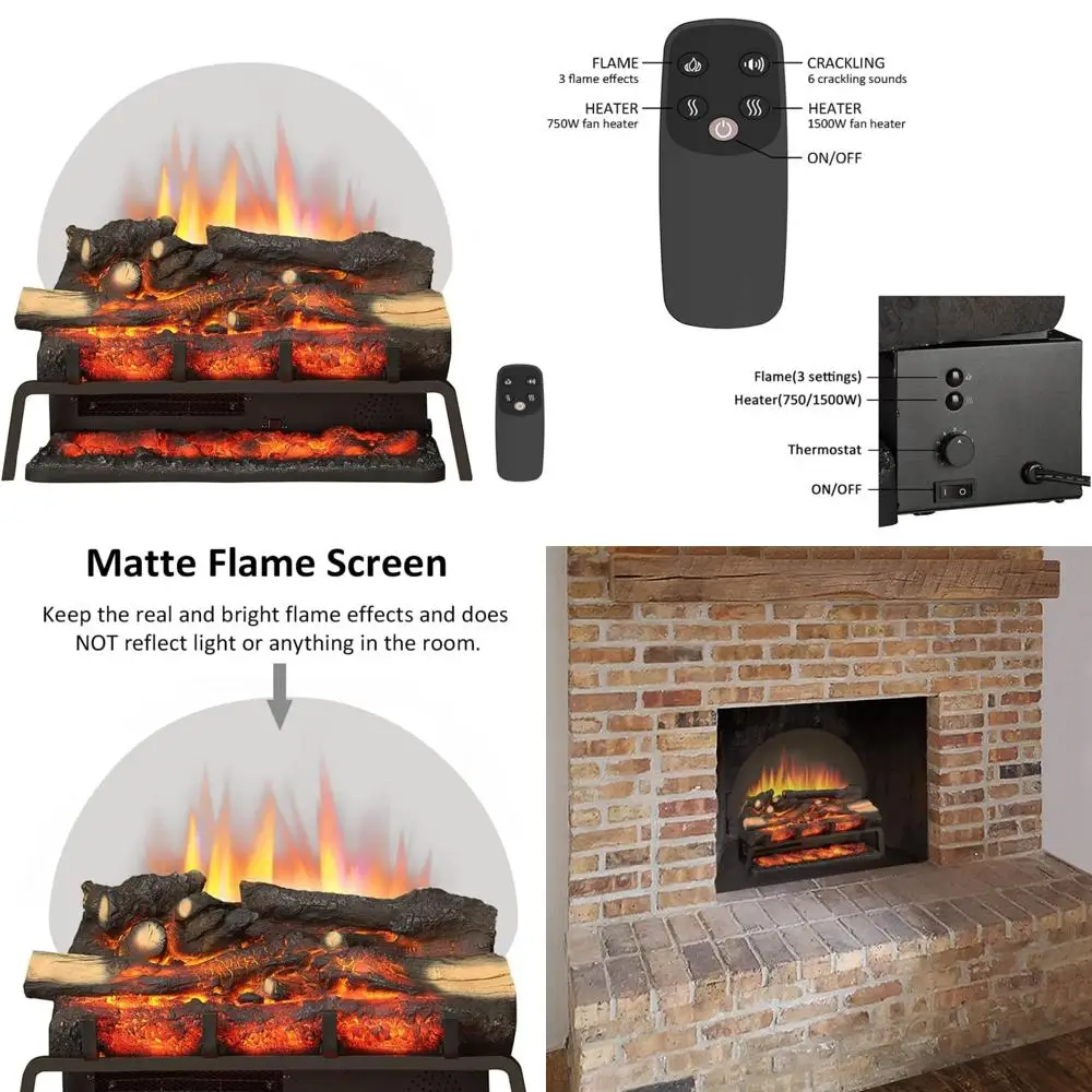 

Freestanding Electric Fireplace with Log Set, 750W/1500W Heater, Crackling Sound Feature, Remote Control Included