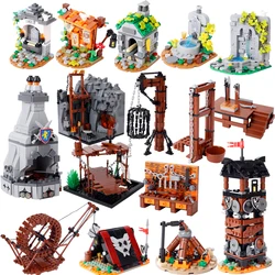Medieval City MOC Building Blocks Soldier Figures Guard Tower Watchtower Hanging Cage Shield Weapon Accessory Bricks Kids Toys