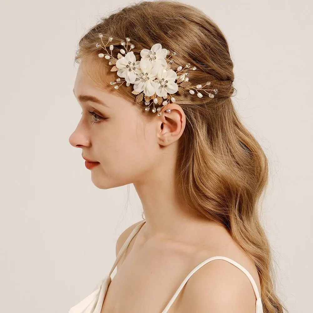 

Korean French Style Bridal Hair Clip Pearl Silk Flower Bride Hairpin Luxury Handmade Wedding Headdress Bride Accessories