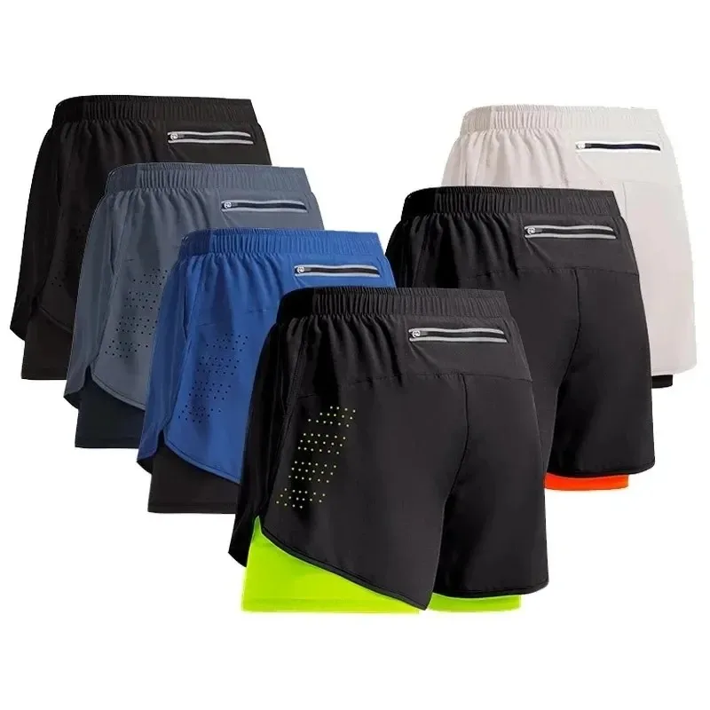 Pantaloncini da corsa da uomo quick-dry Fitness pantaloncini a due piani traspiranti pantaloncini da allenamento per palestre da uomo pantaloncini